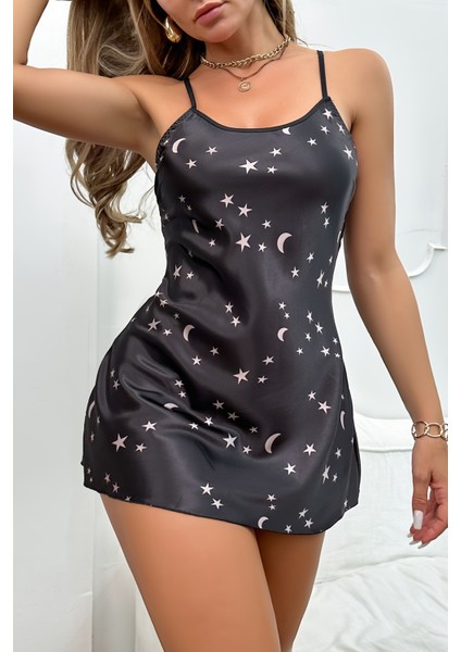 Sırt Dekolteli Gökyüzü Desenli Saten fırsatları