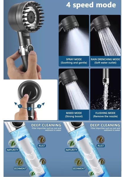 2'li Çok Fonksiyonlu Siyah Duş Başlığı, Filtreli, Yüksek Basınçlı, Kireç Önleyici indirimleri