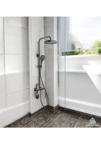 Antrasit Gri Modern Duş Seti, Başlık ve Batarya Dahil, Şık Tasarım fiyatları