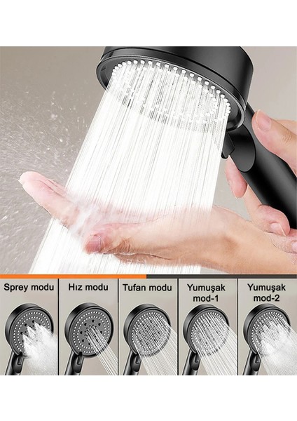 5 Fonksiyonlu Sağlam Siyah Mat Duş Başlığı, Su Tasarruflu ve Dayanıklı Tasarım fiyatları