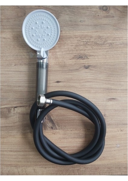 Filtreli Krom Beyaz Spa Modlu Duş Başlığı ve Siyah Pvc Duş Hortum Seti