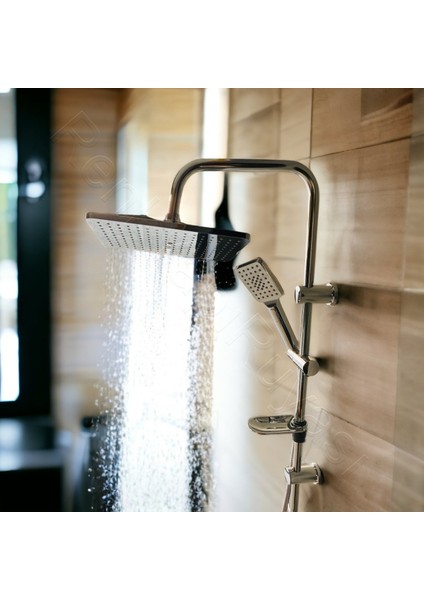 Kare Krom Lüx Çelik Spiralli Duş Başlığı ve Banyo Seti fiyatları