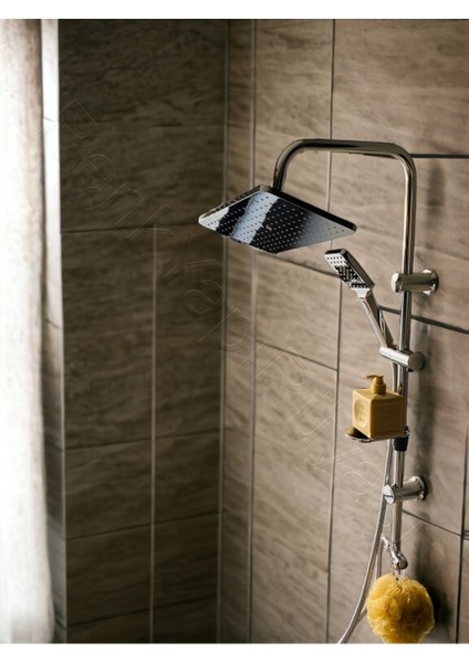 Kare Krom Lüx Çelik Spiralli Duş Başlığı ve Banyo Seti modelleri
