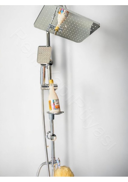 Kare Krom Lüx Çelik Spiralli Duş Başlığı ve Banyo Seti