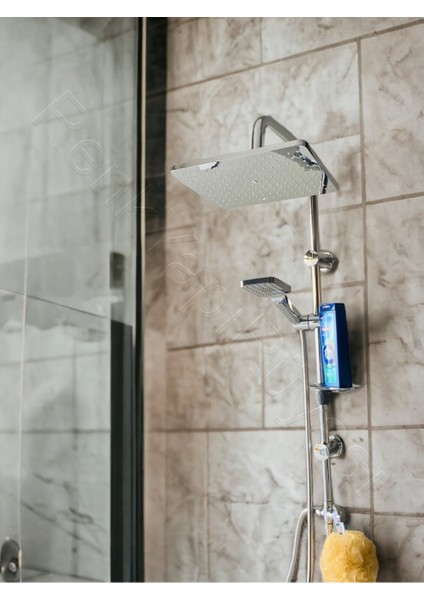 Kare Krom Lüx Çelik Spiralli Duş Başlığı ve Banyo Seti