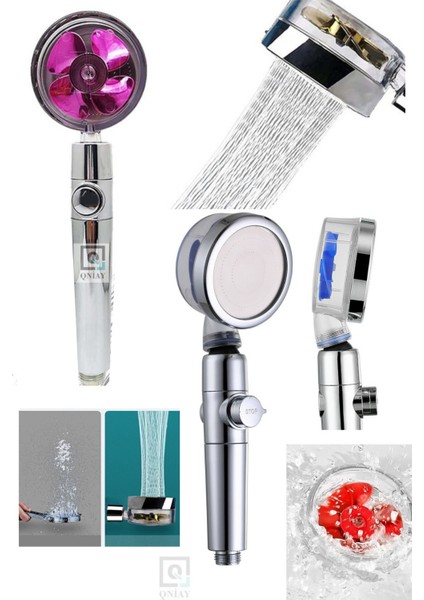 Pembe Turbo Duş Başlığı, 360° Döner, Start Stop Tuşu, Yeni Tasarım