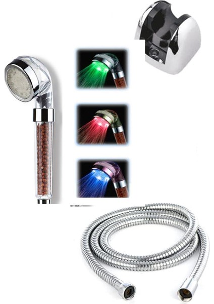Renkli LED Işıklı Duş Başlığı ve Hortum Askı Seti (Pilsiz, Elektriksiz) fiyatları
