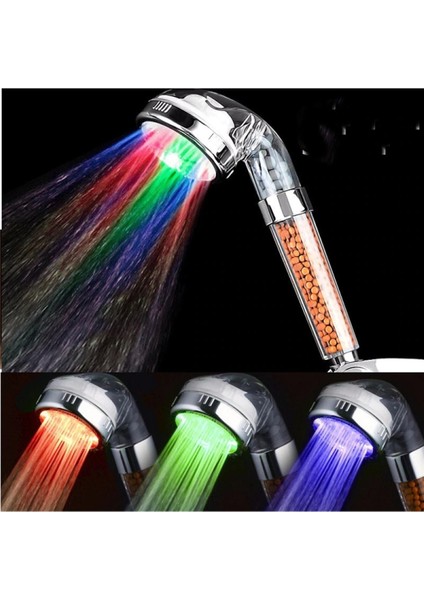 Renkli LED Işıklı Duş Başlığı ve Hortum Askı Seti (Pilsiz, Elektriksiz) fırsatları