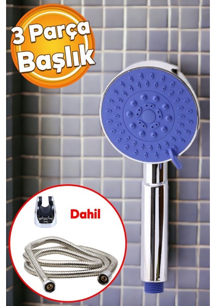 Çok Renkli Yuvarlak Duş Başlığı ve Metal Hortum Seti