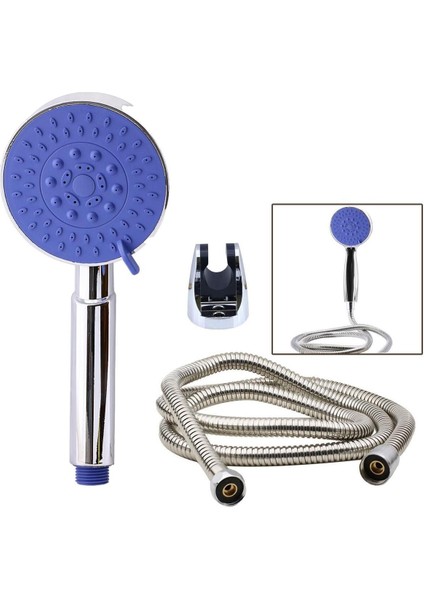 Çok Renkli Yuvarlak Duş Başlığı ve Metal Hortum Seti