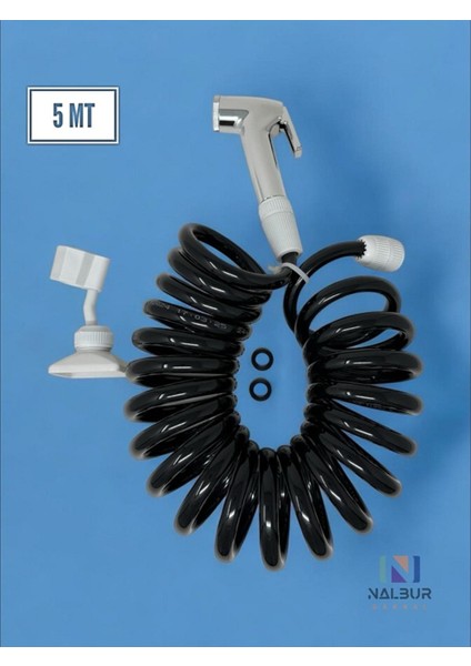 Spiral Duş Hortumu Seti 5 mt Dış Duş Başlığı ve Sağlam Tasarım Siyah