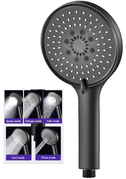 Mat Siyah Yuvarlak 5 Fonksiyonlu El Duşu, Modern ve Şık Tasarım, Kolay Kullanım