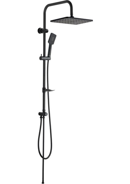 Kolonlu Tepe Duş Seti, 3 Fonksiyonlu El Başlıklı Siyah, Modern Tasarım