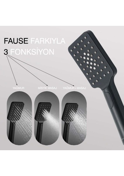 Kolonlu Tepe Duş Seti, 3 Fonksiyonlu El Başlıklı Siyah, Modern Tasarım fırsatları