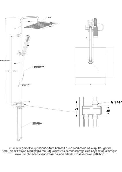 Teleskopik Kolonlu Duş Seti, Pirinç El Başlıklı, Şık ve Pratik Tasarım indirimleri
