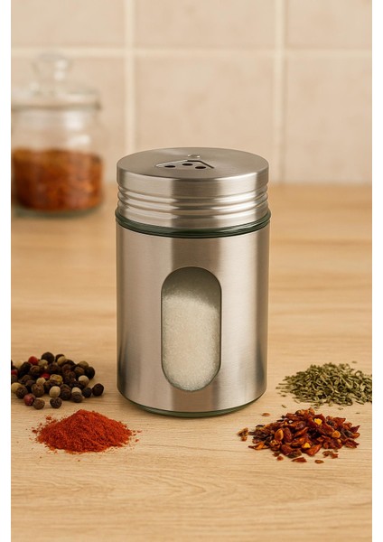Metal Tuzluk Biberlik Baharatlık 200 ml Gri