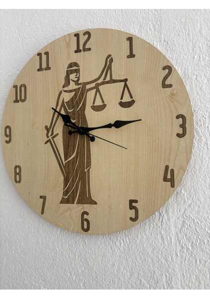 Justitia Adalet Terazisi - Açık Ahşap Duvar Avukat Saati (Kişiselleştirilebilir ) - 40 cm fırsatları