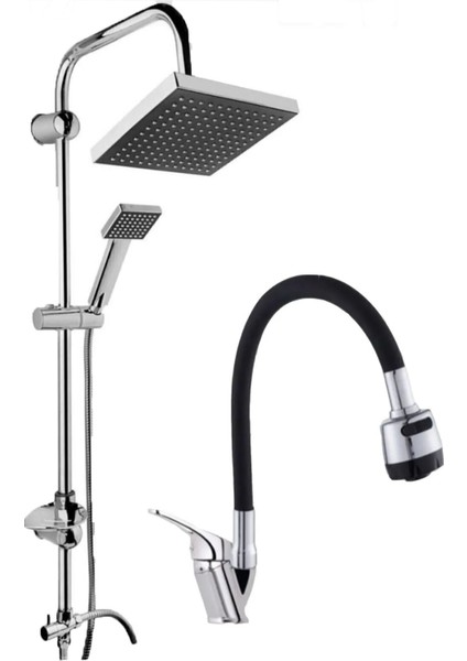 Siyah Kubarlı Evye ve Duş Başlığı, Metalik Tasarım, Pratik ve Modern Kullanım