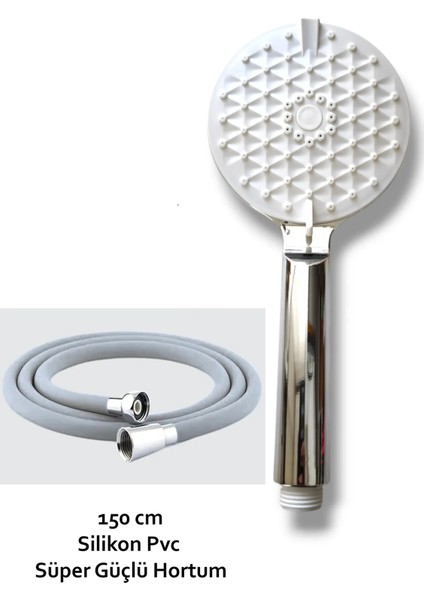 Gri Duş Seti, Duş Başlığı ve 150 cm Güçlendirilmiş Silikon Hortum ile Kullanışlı