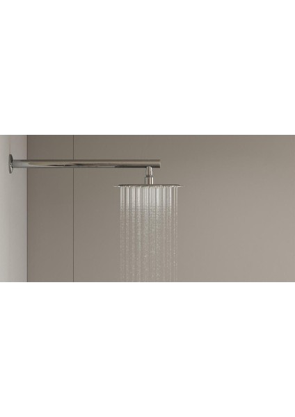 Şık Gri Duş Seti 20X20 cm ve 42,5 cm Duvardan Kolu, Paslanmaz Krom, 2 Parça modelleri