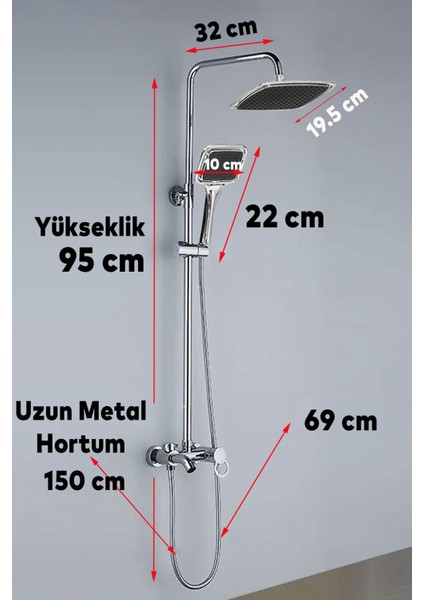 Kare Duş Başlığı Seti, Yağmurlama Sistemi, Masaj, Siyah Krom Tasarım modelleri