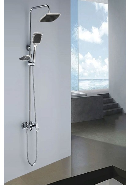 Kare Duş Başlığı Seti, Yağmurlama Sistemi, Masaj, Siyah Krom Tasarım