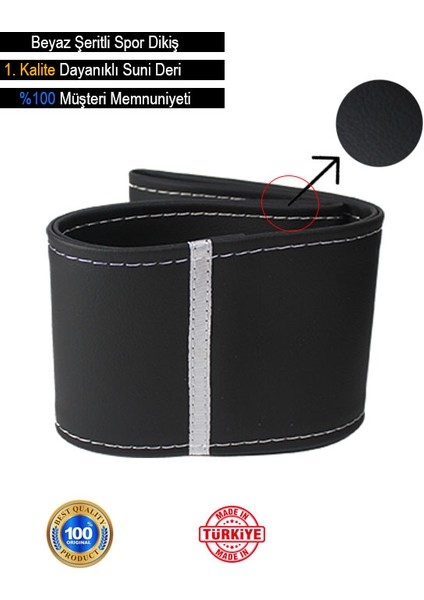 Smart Roadster Özel Süper Deri Direksiyon Kılıfı, Beyaz Şeritli Spor Dikiş