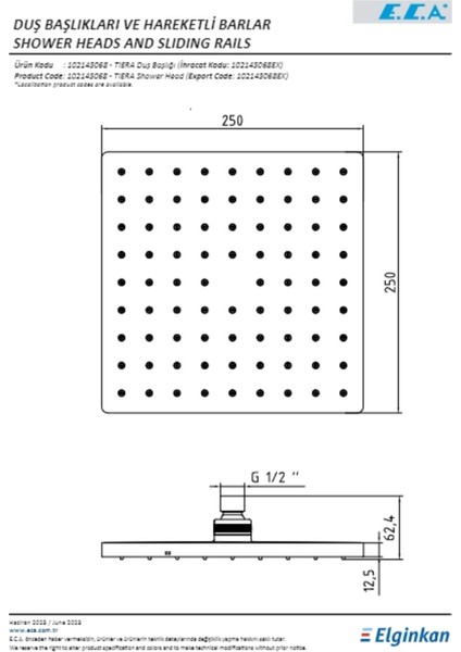 Renkli Çok Amaçlı Duş Başlığı 250X250, Şık ve Kullanışlı Tasarım fiyatları