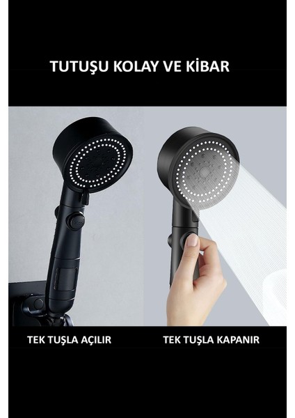 5 Fonksiyonlu Turbo Duş Başlığı ve Siyah Hortumlu Set
