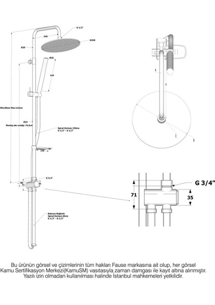 Teleskopik Kolonlu Duş Seti, Pirinç El Başlıklı, Beyaz, Kolay Montaj, Şık Tasarım indirimleri