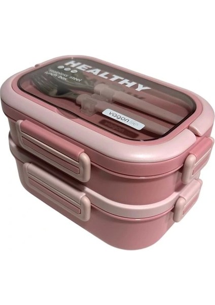 Vagonlife Çelik Yemek Kabı 2 Katlı Lunch Box 1330ML - VGN6715 Pembe