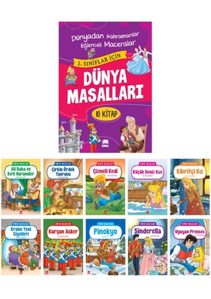 Dünya Masallar Seti 1.ve 2. Sınıflar Için Eğik El Yazılı - (10 Kitap Takım Büyük Boy)