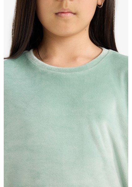 Kız Çocuk Pijama Takımı Polar Uzun Kollu Üst Çizgili Uzun Alt D1068A825WN