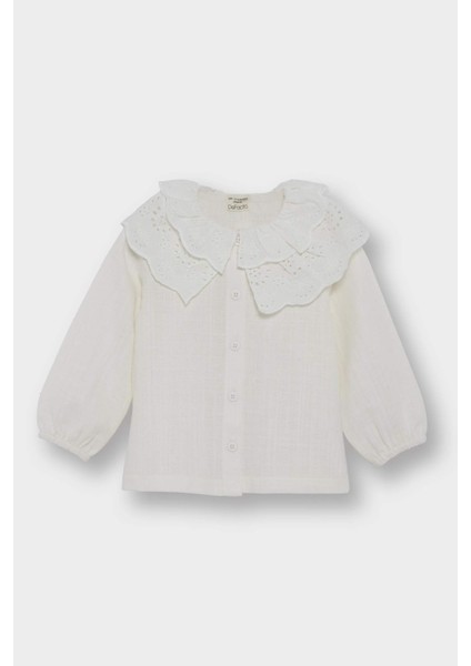 Kız Bebek Büyük Yaka Twill Uzun Kollu Gömlek F9519A525AU