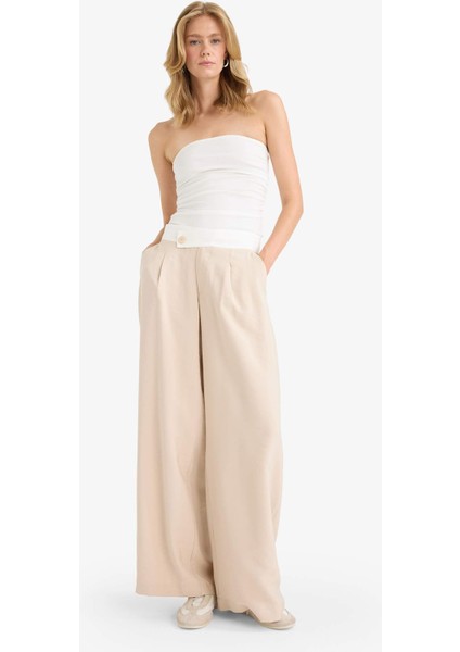 Wide Leg Cep Detaylı Normal Bel Düz Paça Uzun Boy Modal Pantolon F9108AX25SM