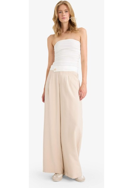 Wide Leg Cep Detaylı Normal Bel Düz Paça Uzun Boy Modal Pantolon F9108AX25SM fiyatları