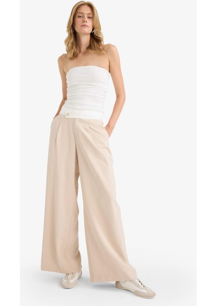 Wide Leg Cep Detaylı Normal Bel Düz Paça Uzun Boy Modal Pantolon F9108AX25SM modelleri
