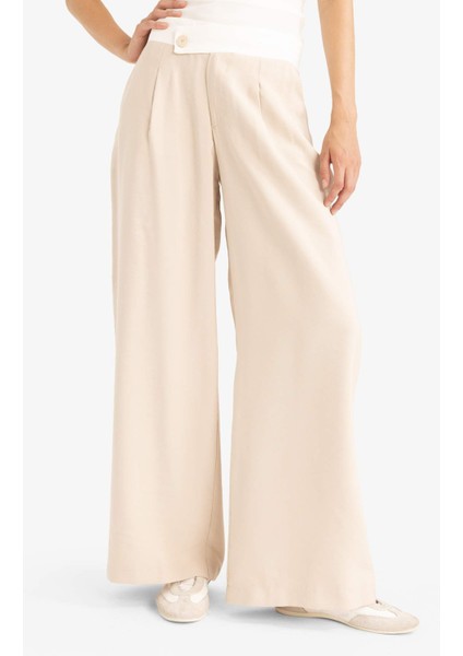 Wide Leg Cep Detaylı Normal Bel Düz Paça Uzun Boy Modal Pantolon F9108AX25SM fırsatları