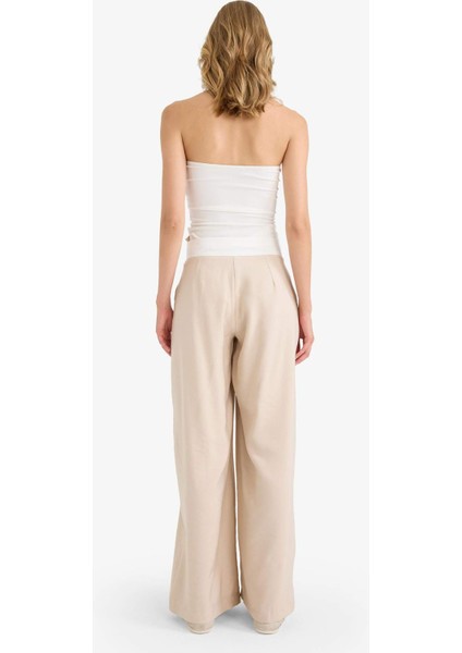 Wide Leg Cep Detaylı Normal Bel Düz Paça Uzun Boy Modal Pantolon F9108AX25SM