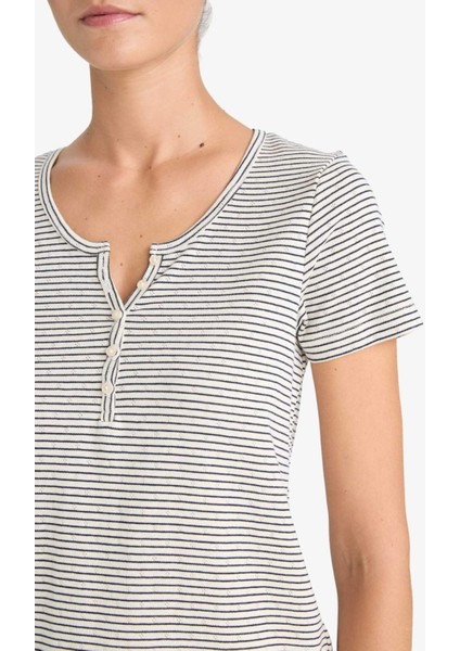 Regular Fit Çizgili Pointel Kumaş Kısa Kollu Üst Uzun Alt-Fall in Love F9838AX25AU indirimleri