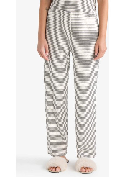 Regular Fit Çizgili Pointel Kumaş Kısa Kollu Üst Uzun Alt-Fall in Love F9838AX25AU