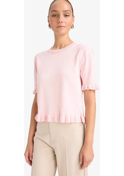 Regular Fit Bisiklet Yaka Kısa Kollu Kazak G0186AX25AU fırsatları