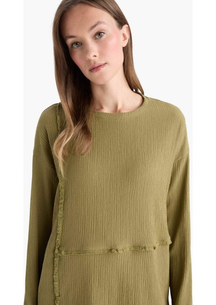 Relax Fit Bisiklet Yaka Bürümcük Uzun Kollu Tişört G1468AX25AU