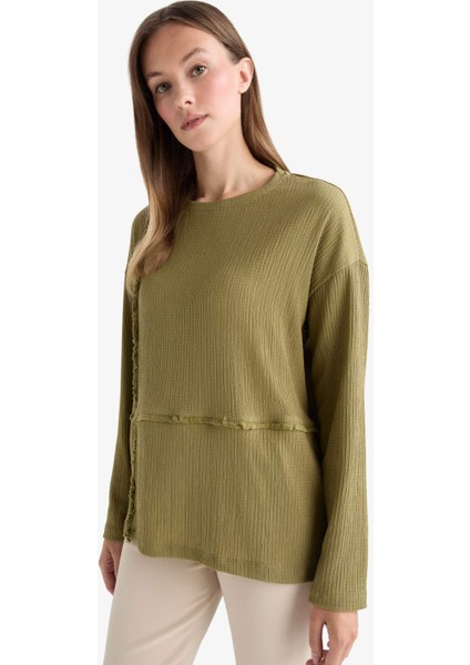 Relax Fit Bisiklet Yaka Bürümcük Uzun Kollu Tişört G1468AX25AU modelleri