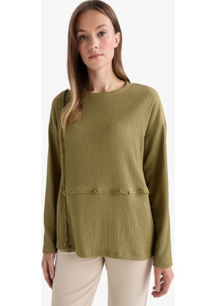 Relax Fit Bisiklet Yaka Bürümcük Uzun Kollu Tişört G1468AX25AU fırsatları