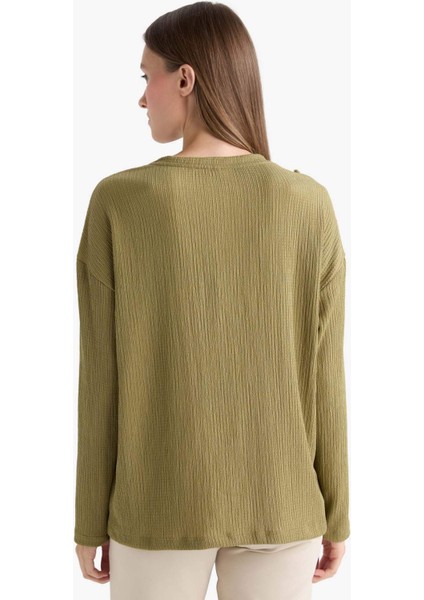 Relax Fit Bisiklet Yaka Bürümcük Uzun Kollu Tişört G1468AX25AU