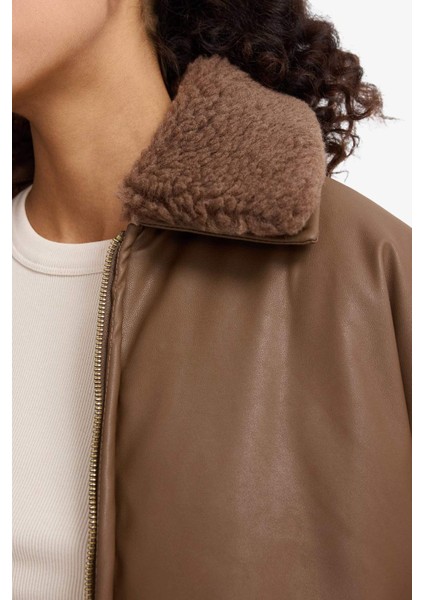 Regular Fit Polo Yaka Suni Deri Mont F2813AX25WN indirimleri