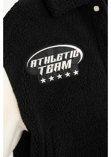 Coool Oversize Geniş Kalıp Polo Yaka Pelüş Bomber Ceket