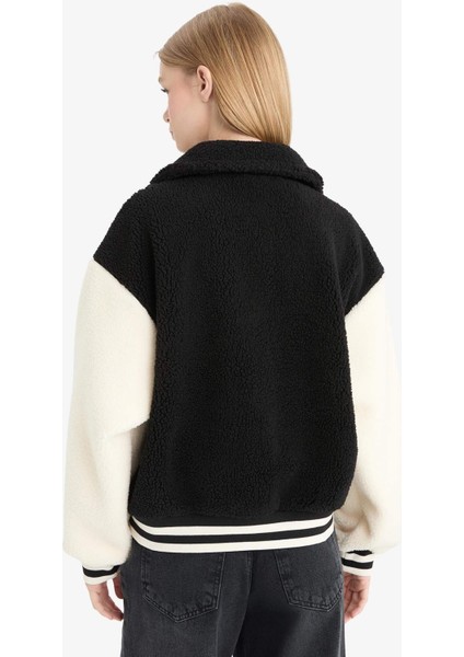 Coool Oversize Geniş Kalıp Polo Yaka Pelüş Bomber Ceket