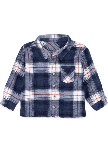 Erkek Bebek Hello Cute Bear Gömlek Düğmeli Kapüşonlu Uzun Kol